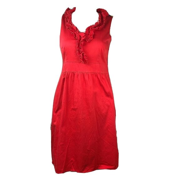 Spense Dress Womens Size 4 Solid All Red Sleeveless Ruffle Side Zipper Zip Up - Picture 1 of 8